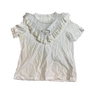 Alexis white ruffle collar neckline t shirt size S